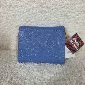 Mexican Handmade Blue Embossed Trifold Leather Wallet